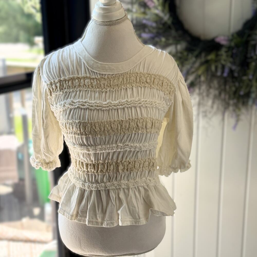 Free People Maxey Lace Trim Cotton Top